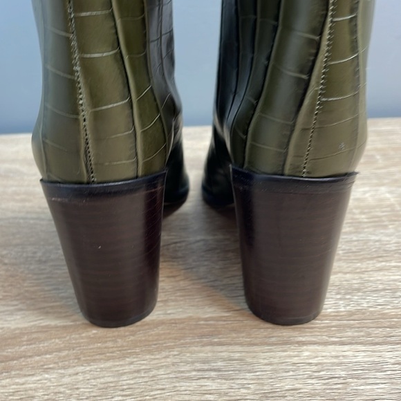 Schutz NWT Maryanna Olive Green Croc-Embossed Knee-High Boots - Picture 7 of 12
